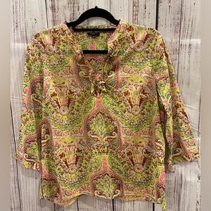Talbots 100% cotton, pink and green floral blouse.